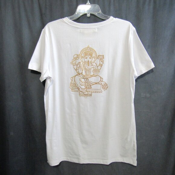 Gretchen Scott Zen Lane Finding Your Bliss Genesh T Shirt Size L White Gold New - Picture 9 of 9